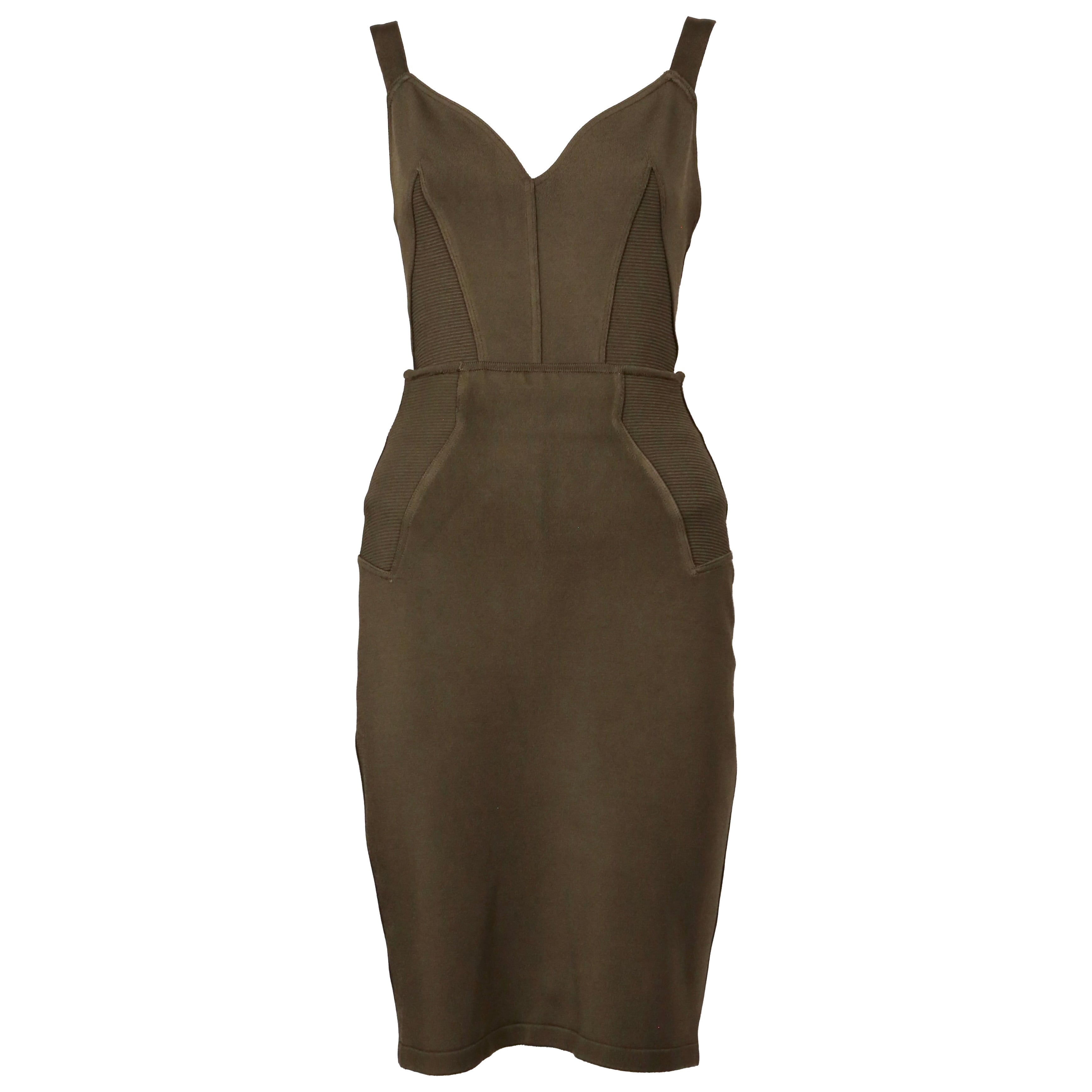 Body kaki AZZEDINE ALAIA de 1990 et jupe assortie - RUNWAY
