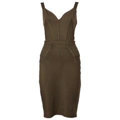 1990 AZZEDINE ALAIA khaki bodysuit and matching skirt - RUNWAY