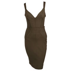 Vintage 1990 AZZEDINE ALAIA khaki bodysuit and matching skirt - RUNWAY