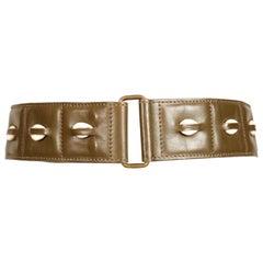 1990 AZZEDINE ALAIA olive green leather RUNWAY belt with cowrie shells