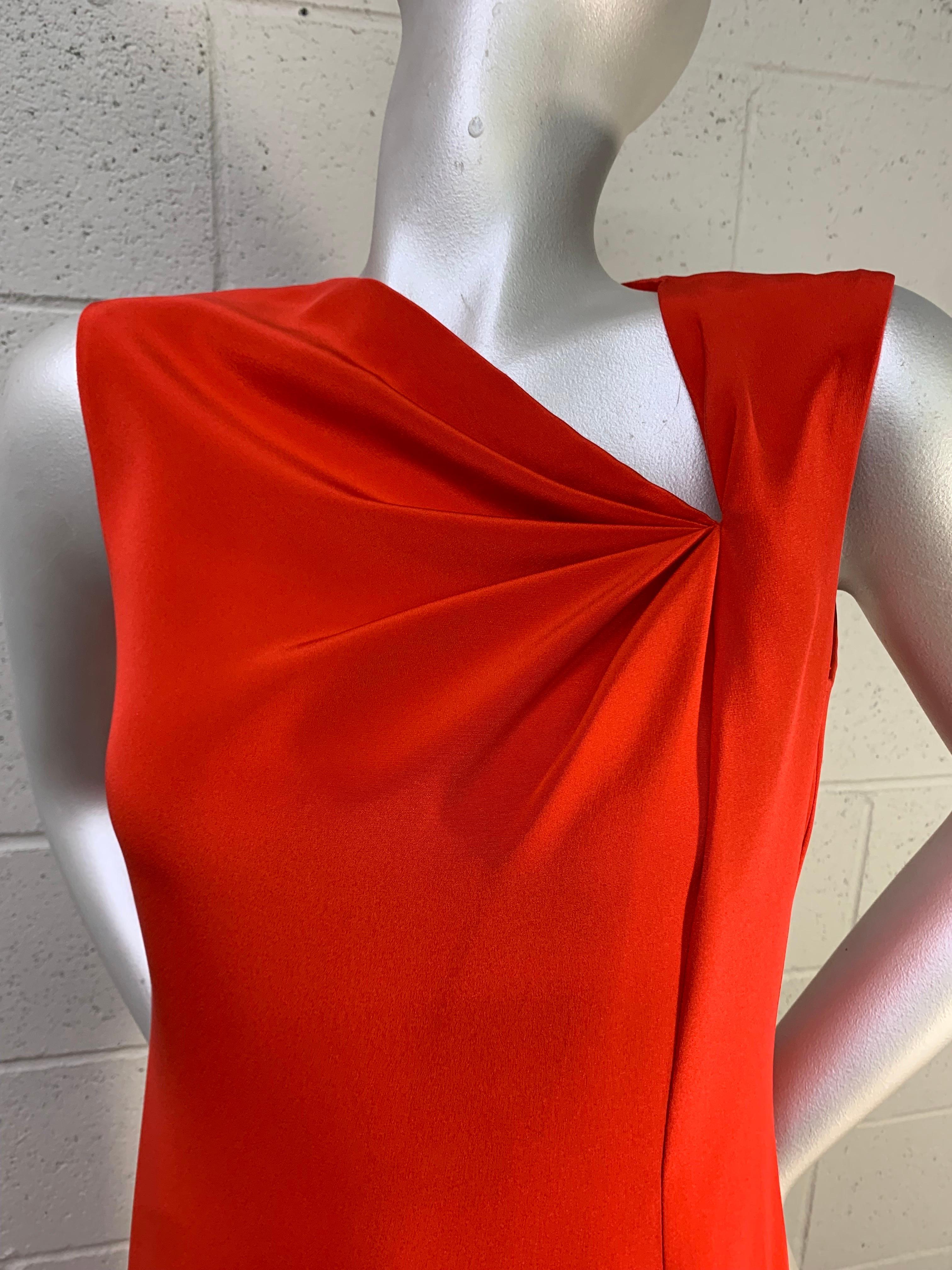 1990 Bill Blass Persimmon Silk Crepe Column Gown w Asymmetrical Neckline Detail For Sale 4
