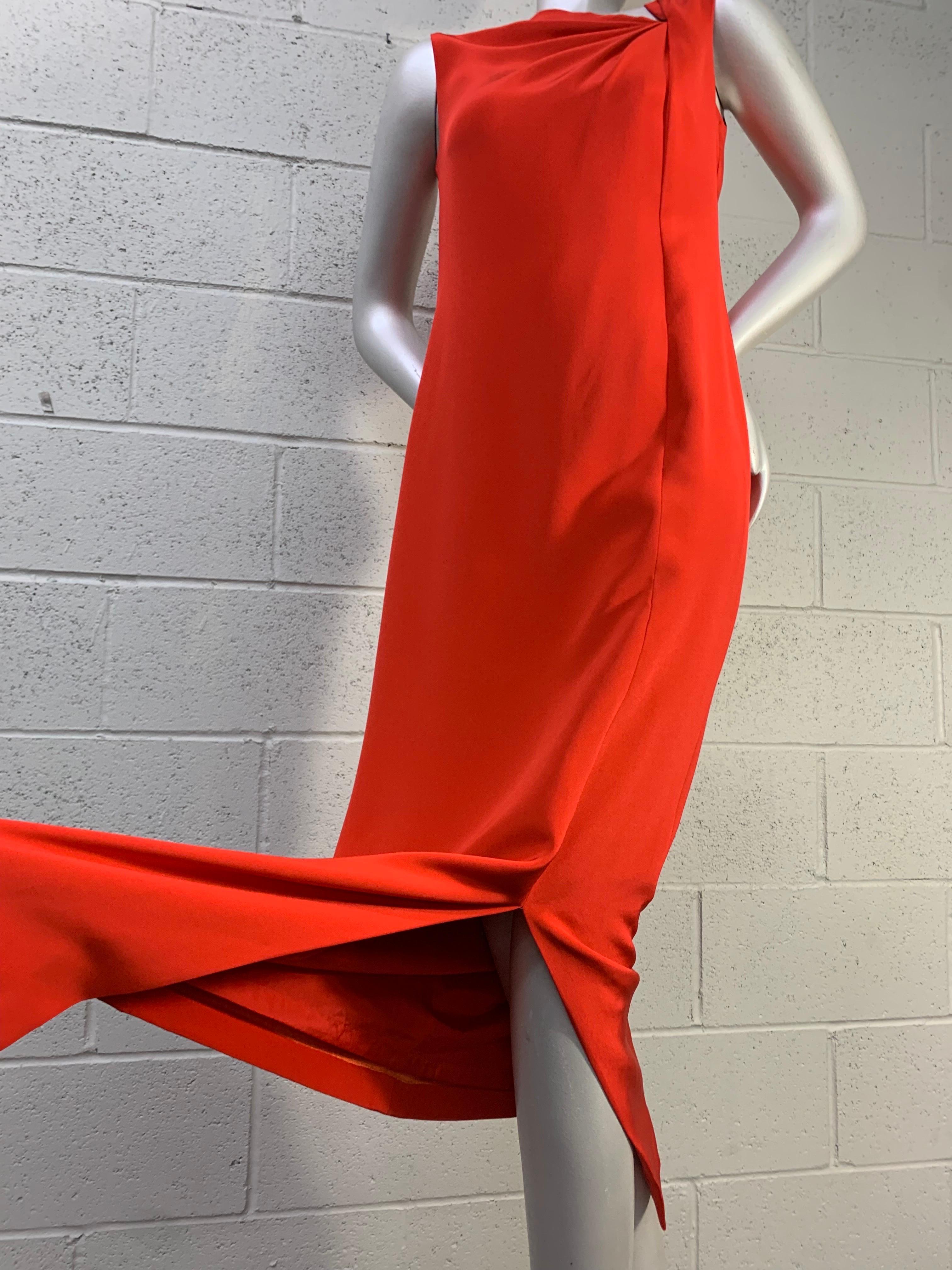 1990 Bill Blass Persimmon Silk Crepe Column Gown w Asymmetrical Neckline Detail For Sale 5