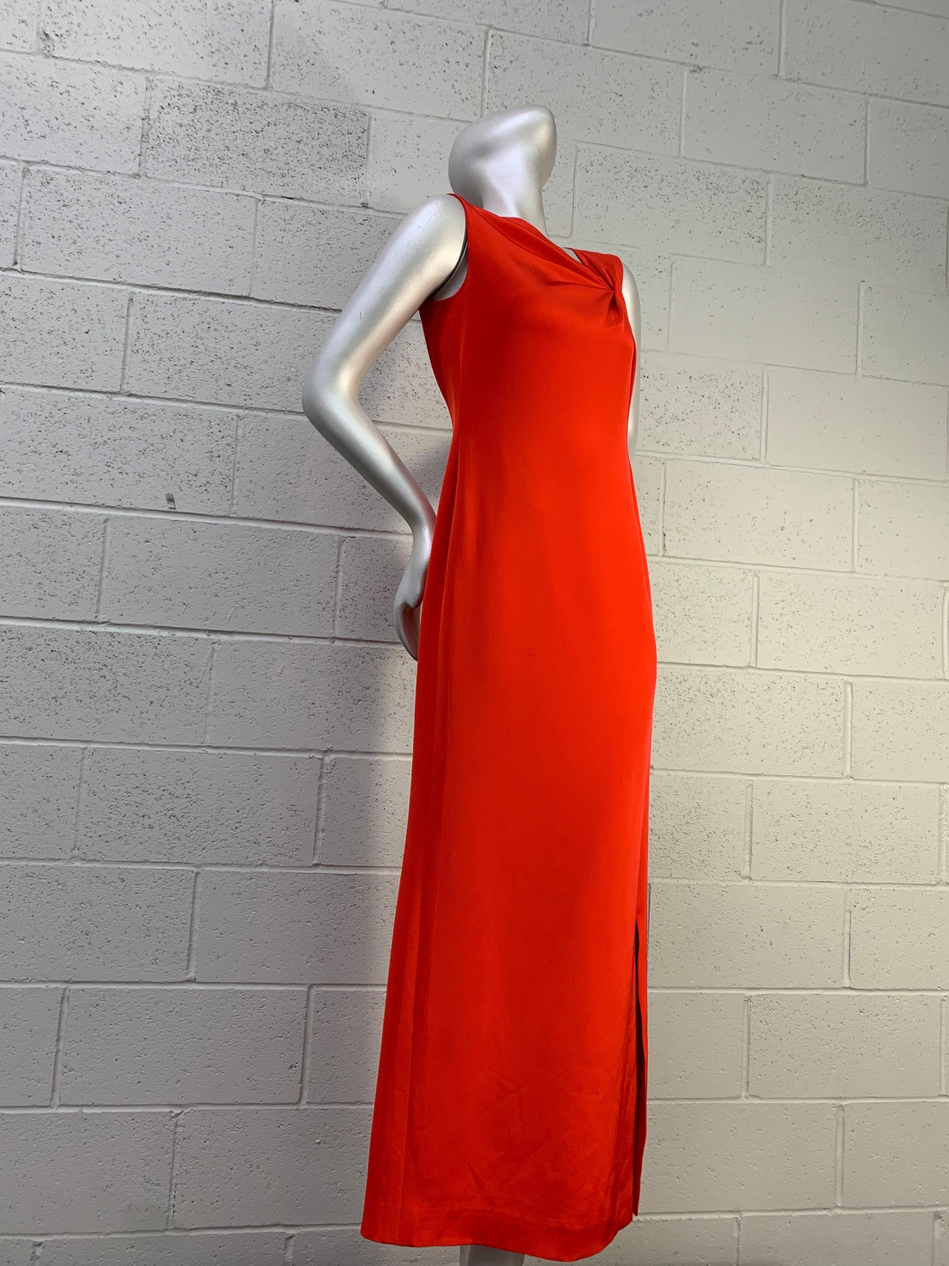 1990 Bill Blass Persimmon Silk Crepe Column Gown w Asymmetrical Neckline Detail For Sale 6