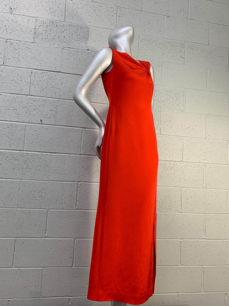 1990 Bill Blass Persimmon Silk Crepe Column Gown w Asymmetrical Neckline Detail For Sale 8