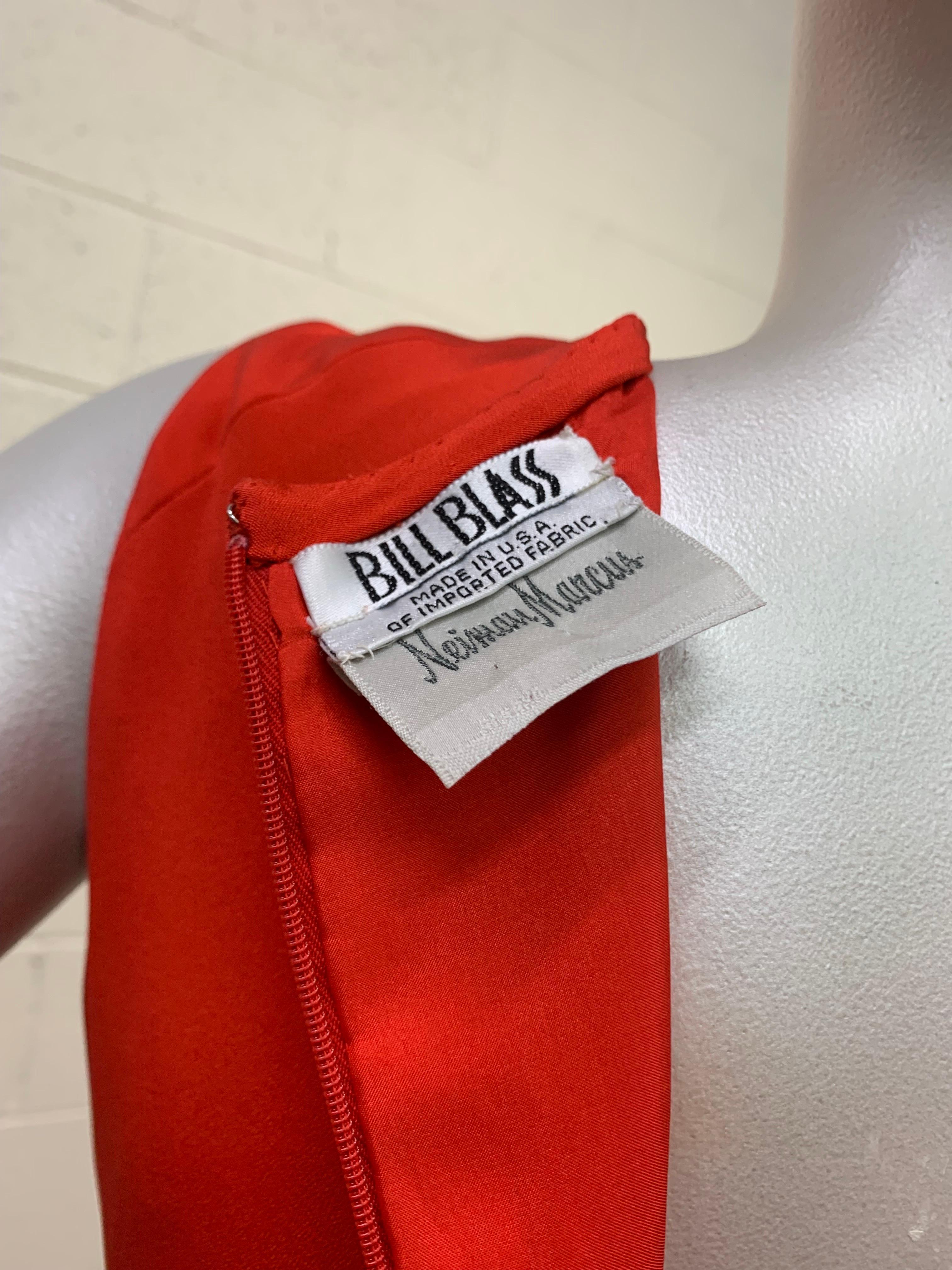 1990 Bill Blass Persimmon Silk Crepe Column Gown w Asymmetrical Neckline Detail For Sale 7