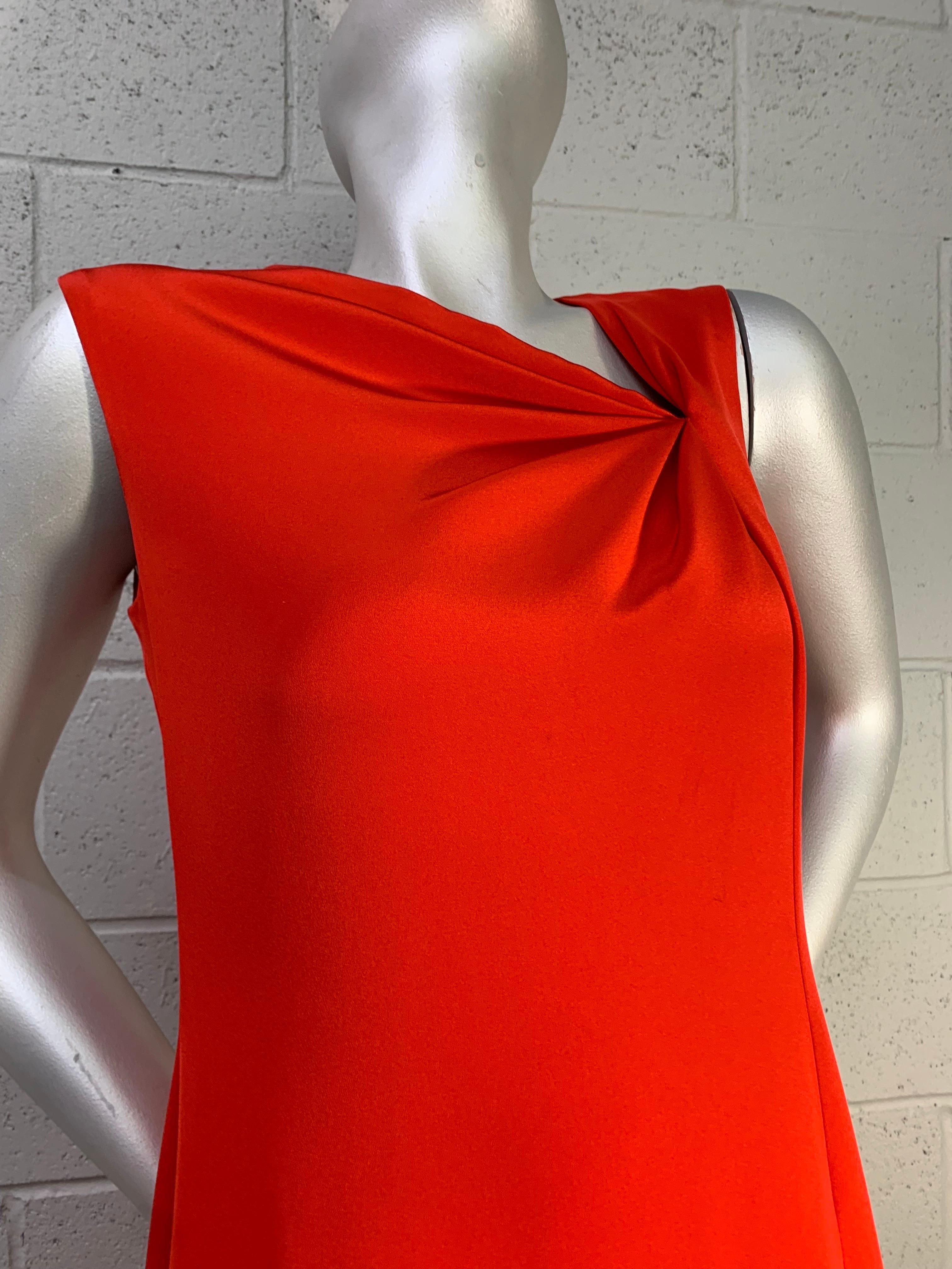 Red 1990 Bill Blass Persimmon Silk Crepe Column Gown w Asymmetrical Neckline Detail For Sale