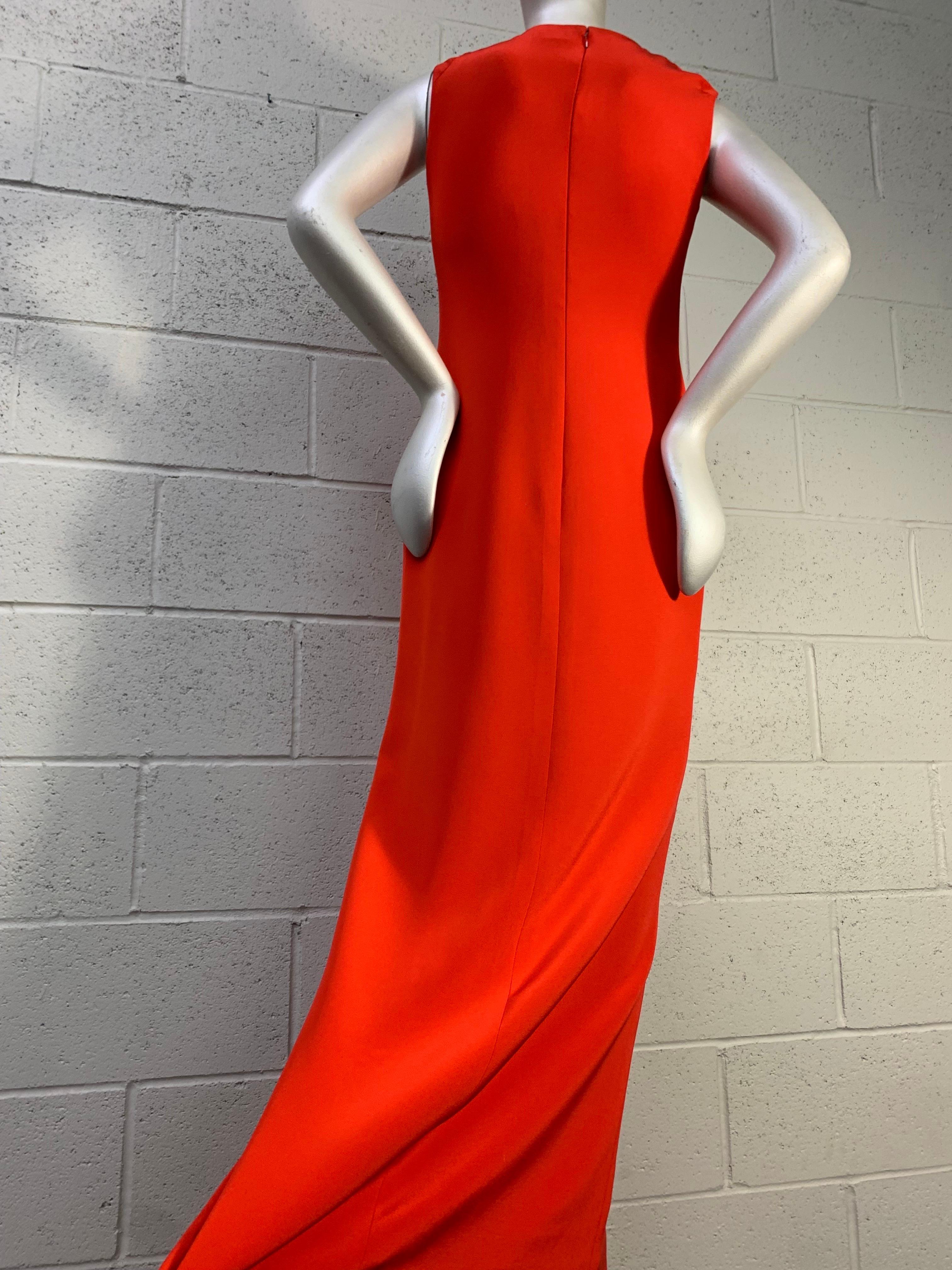 1990 Bill Blass Persimmon Silk Crepe Column Gown w Asymmetrical Neckline Detail For Sale 1