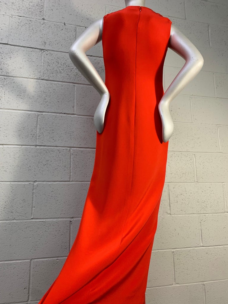 1990 Bill Blass Persimmon Silk Crepe Column Gown w Asymmetrical Neckline Detail For Sale 3