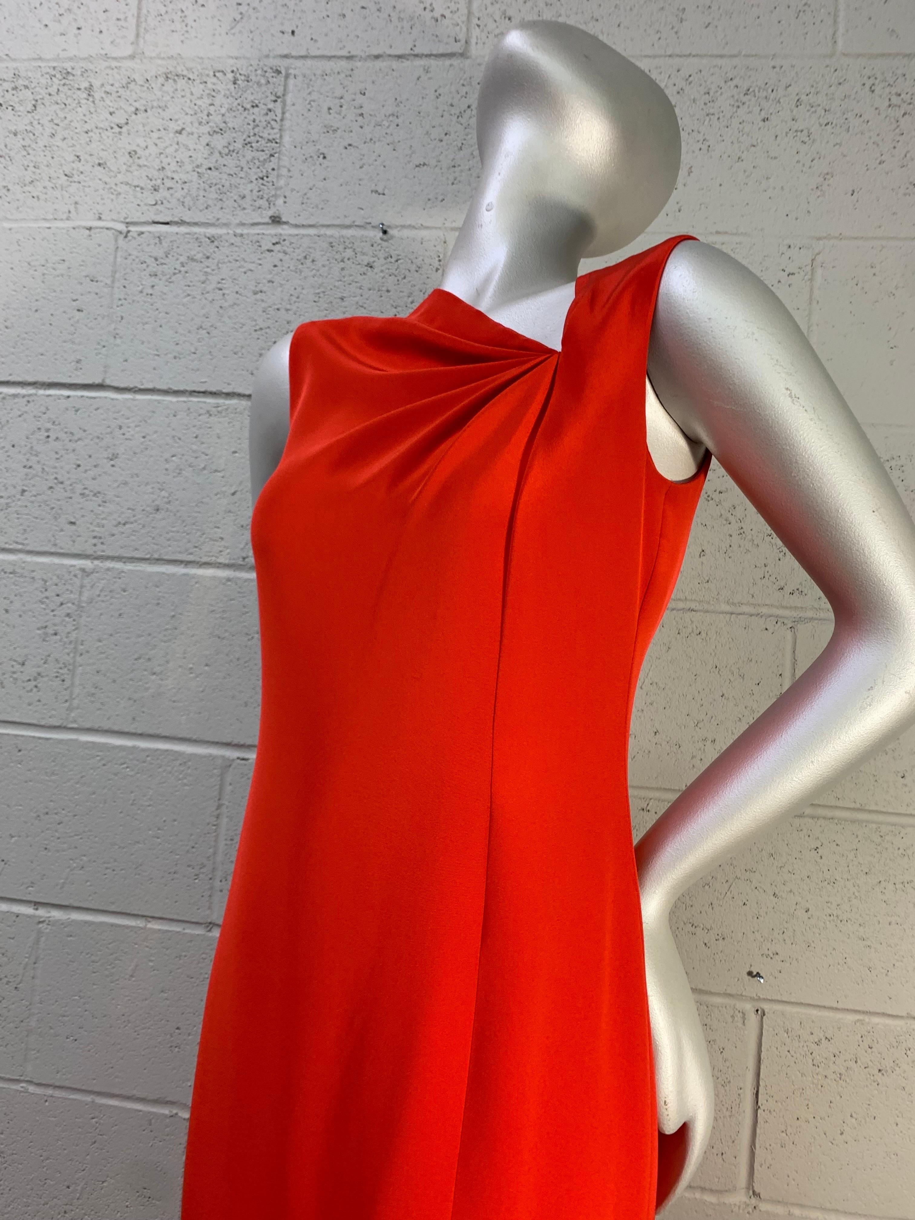 1990 Bill Blass Persimmon Silk Crepe Column Gown w Asymmetrical Neckline Detail For Sale 3