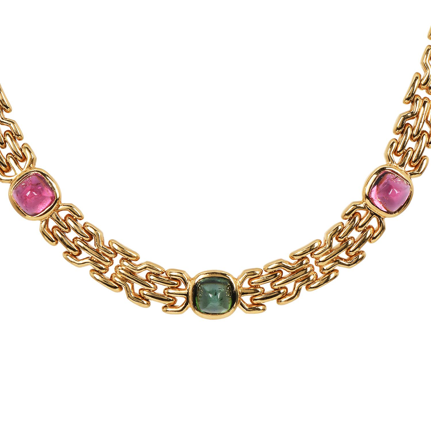 Modern 1990 Bvlgari Peridot Tourmaline Sugarloaf Cabochon Choker Bulgari Necklace