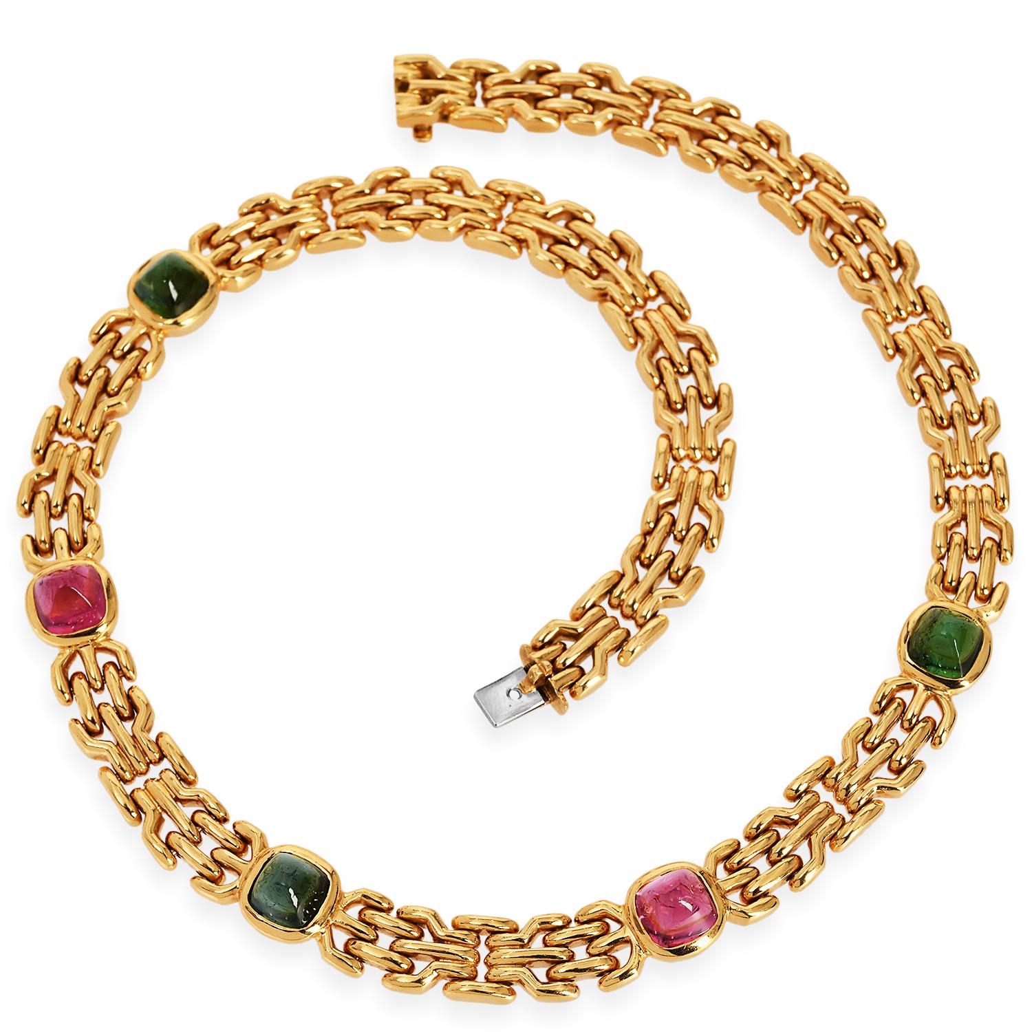 1990 Bvlgari Peridot Tourmaline Sugarloaf Cabochon Choker Bulgari Necklace In Excellent Condition In Miami, FL