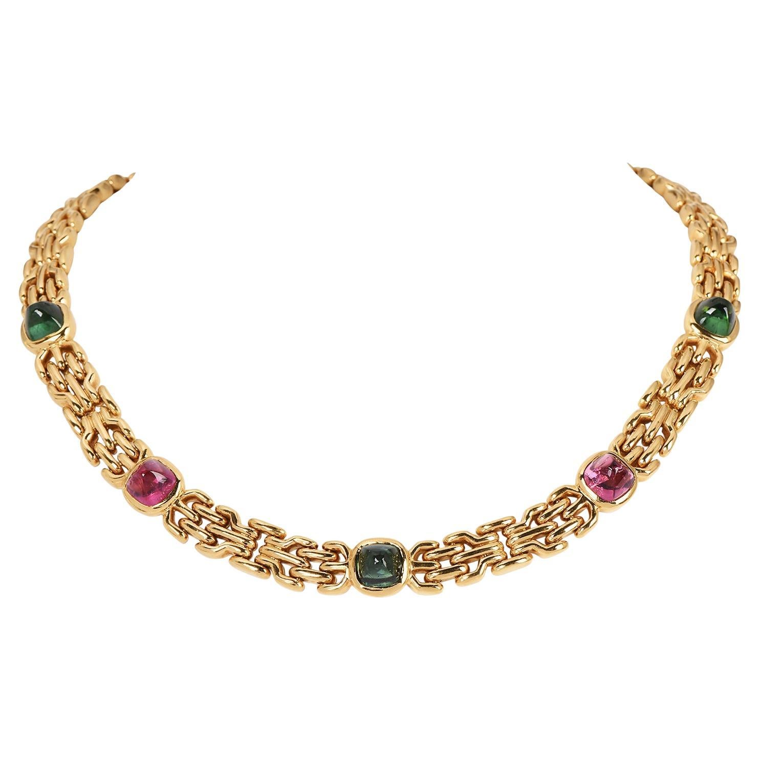 1990 Bvlgari Peridot Tourmaline Sugarloaf Cabochon Choker Bulgari Necklace