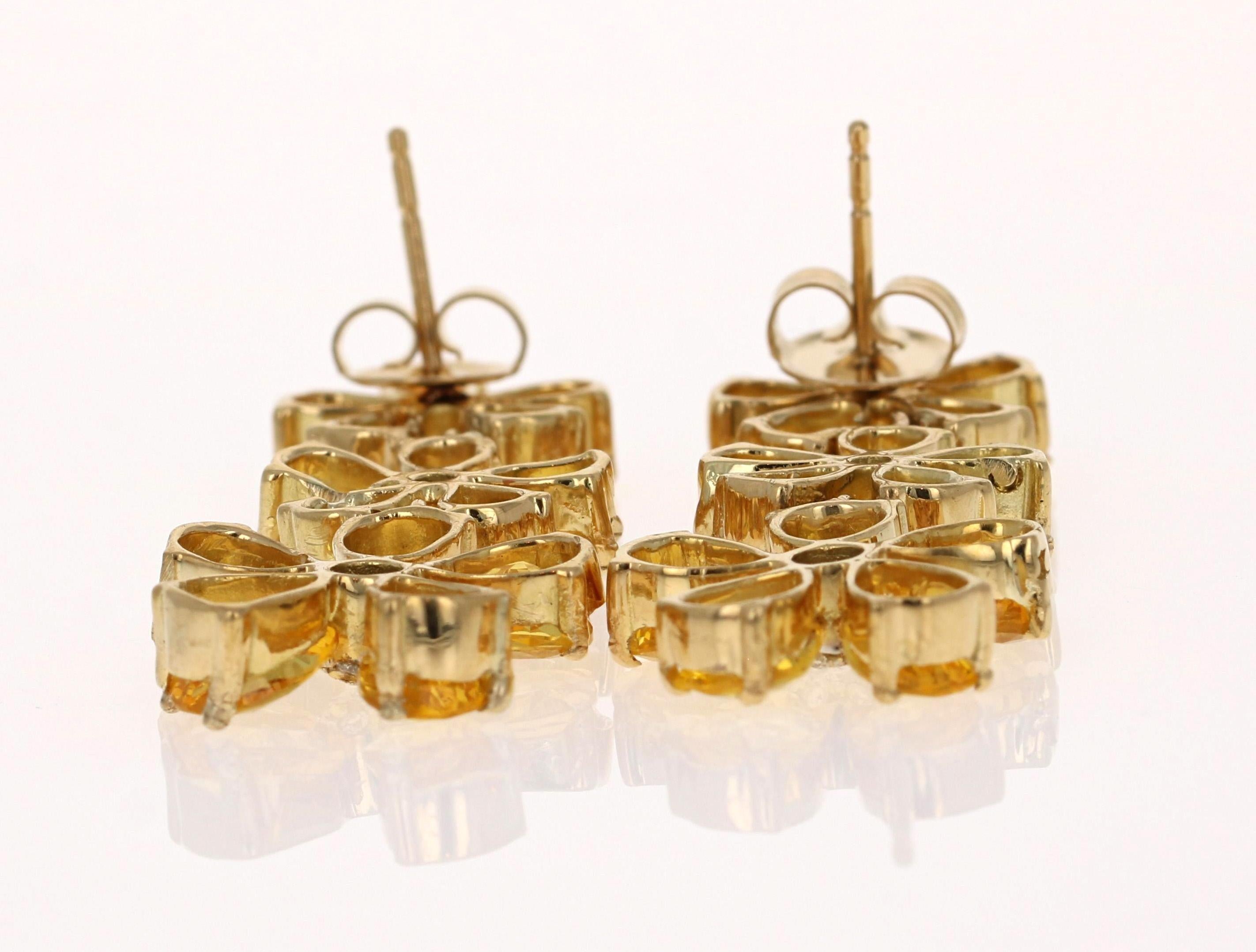 Donna Orecchini pendenti in oro giallo 18 carati con diamante e zaffiro giallo naturale da 19,90 carati in vendita