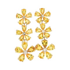 19.90 Carat Natural Yellow Sapphire Diamond 18 Karat Yellow Gold Dangle Earrings