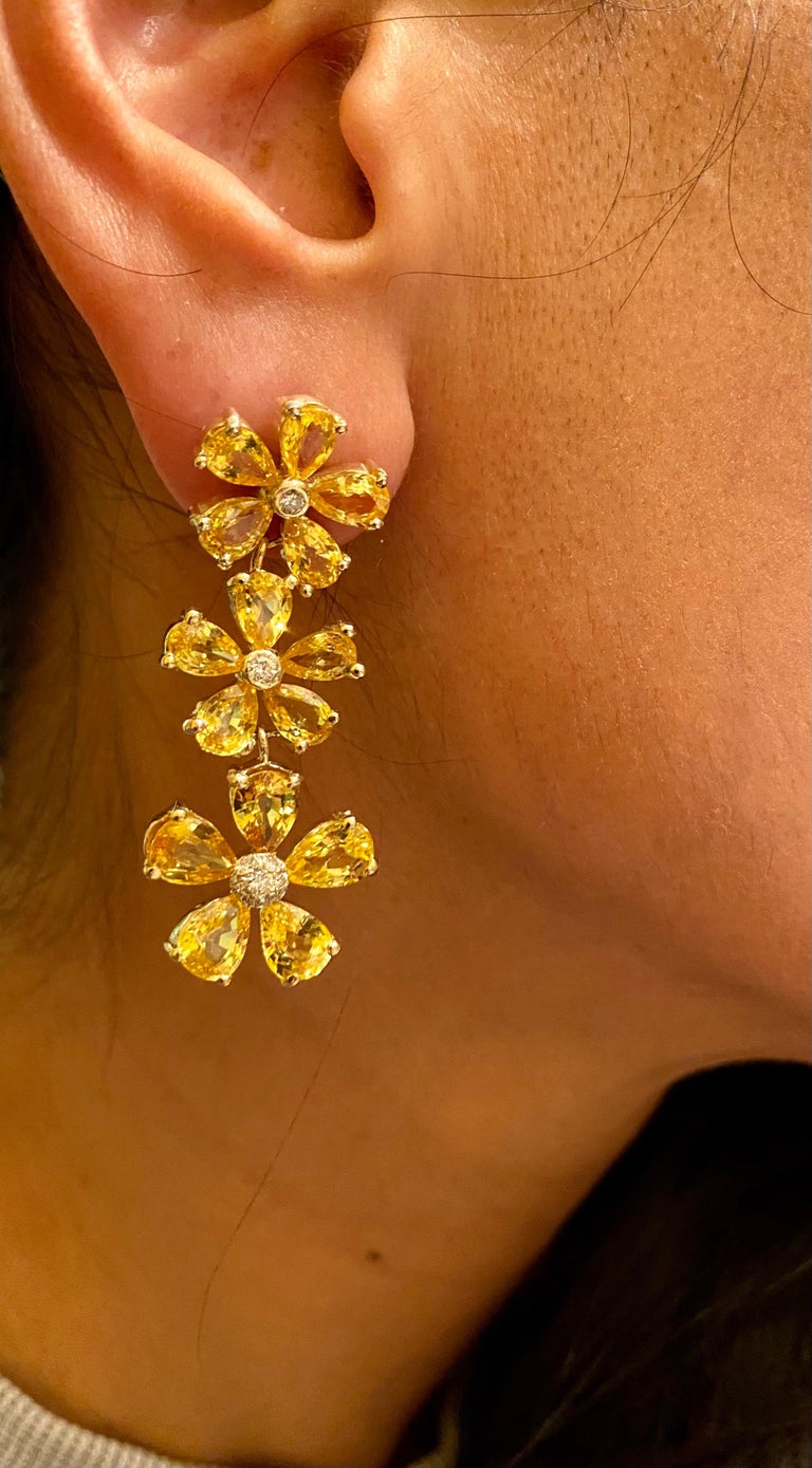19.90 Carat Yellow Sapphire Diamond 18 Karat Yellow Gold Drop Earrings For Sale 2