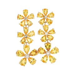 19.90 Carat Yellow Sapphire Diamond 18 Karat Yellow Gold Drop Earrings