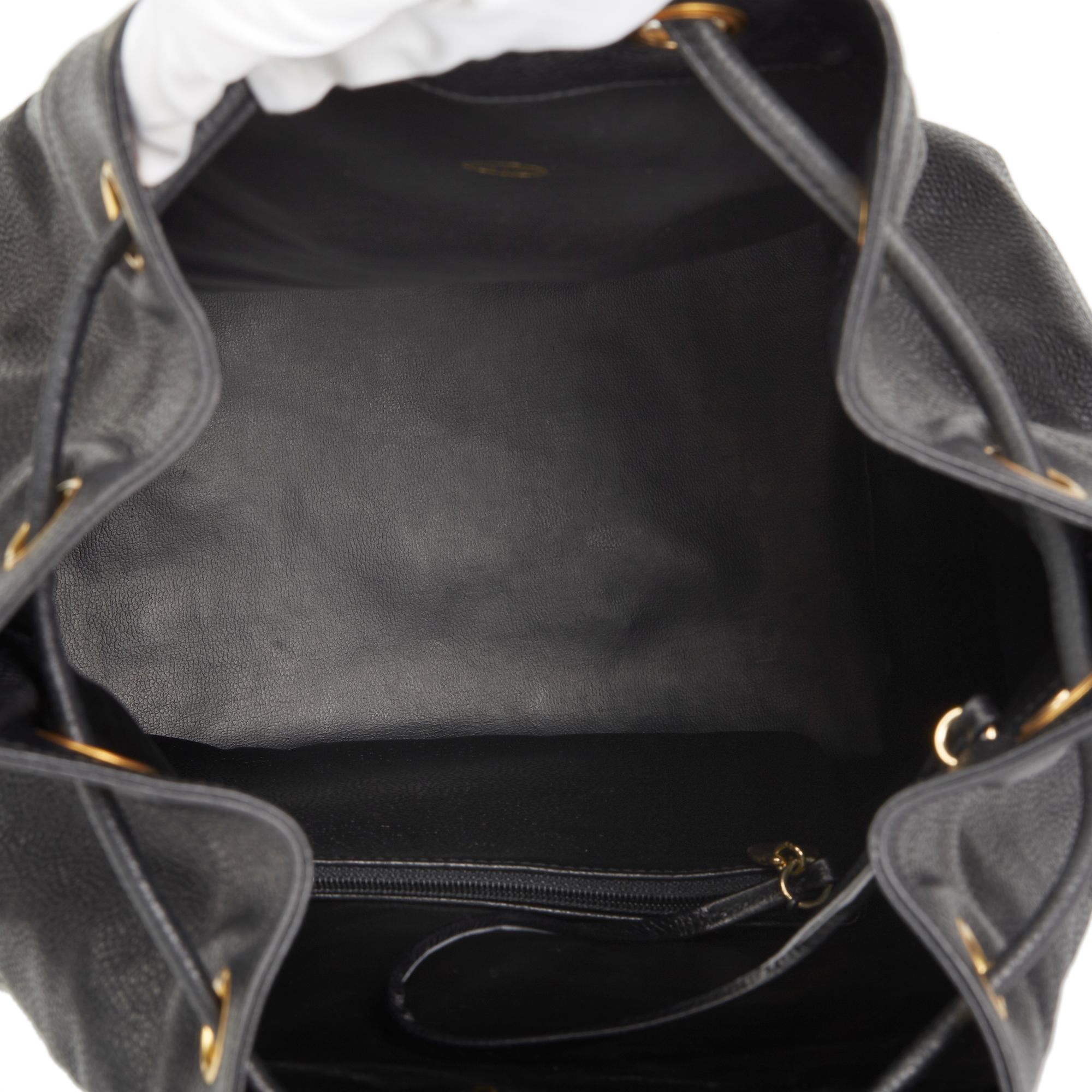 1990 Chanel Black Cavair Leather Vintage Timeless Single Strap Backpack 6