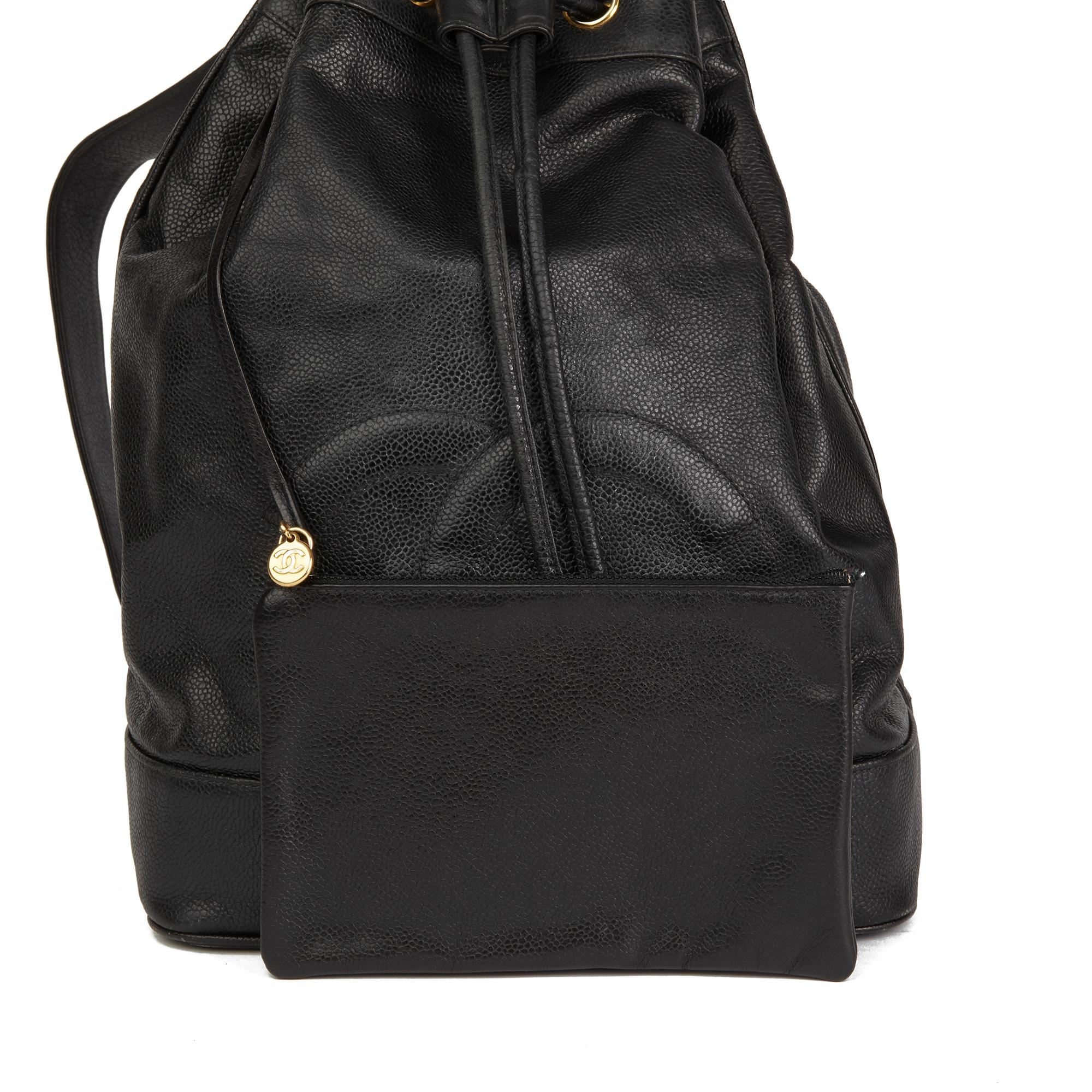 1990 Chanel Black Cavair Leather Vintage Timeless Single Strap Backpack 7