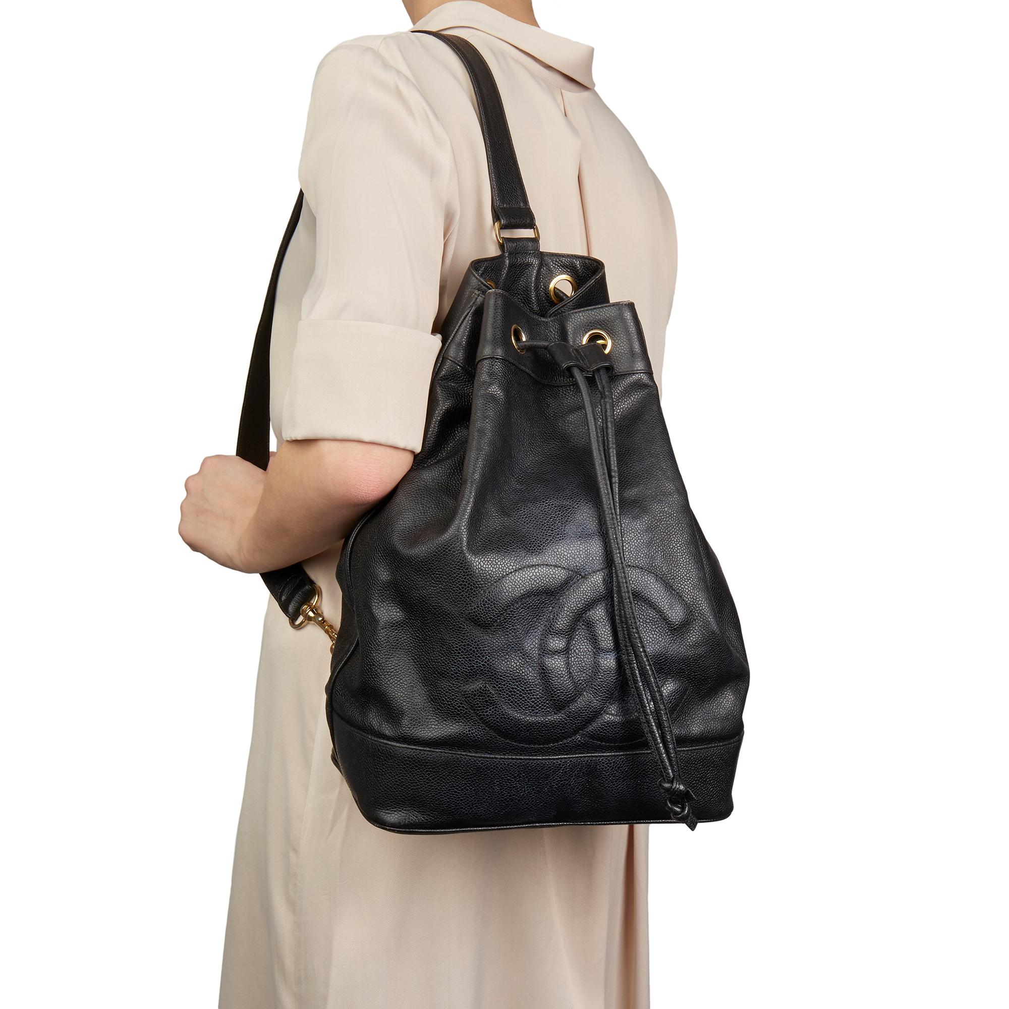1990 Chanel Black Cavair Leather Vintage Timeless Single Strap Backpack 8