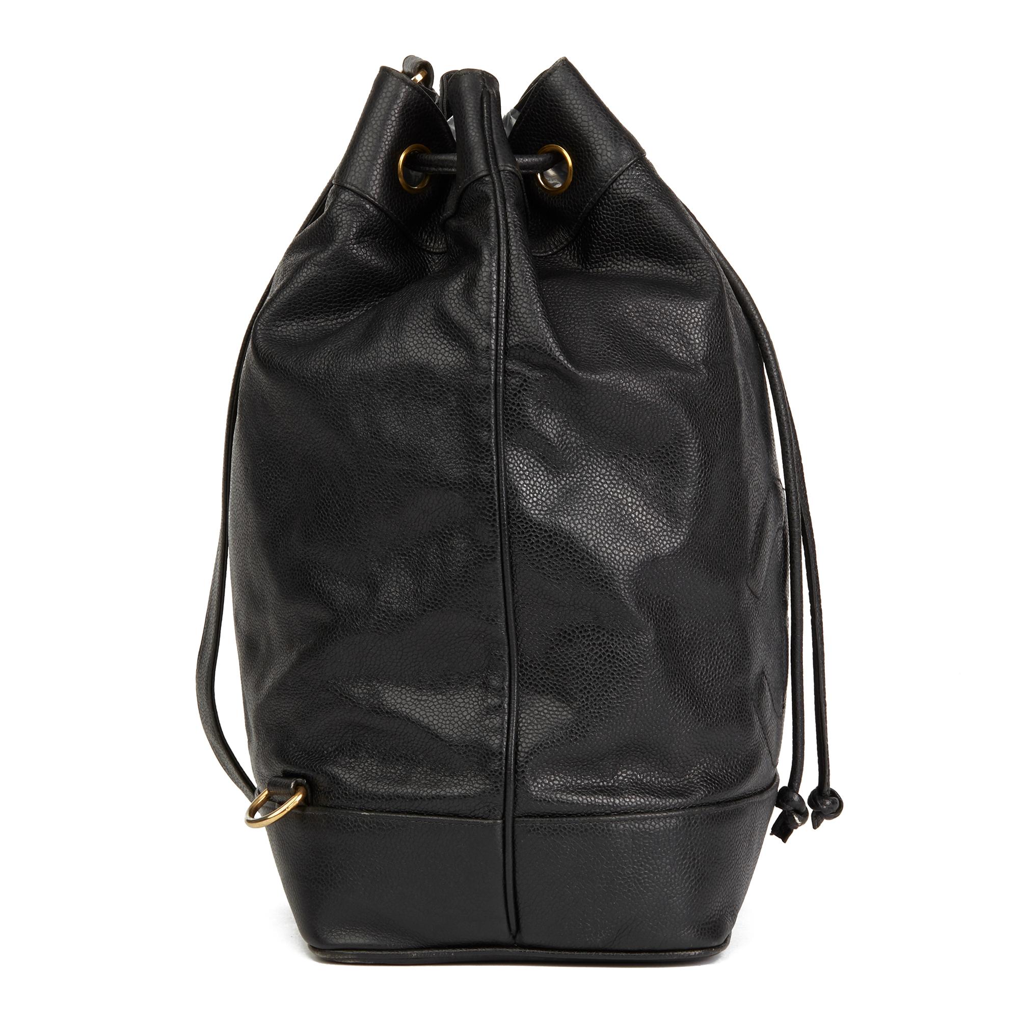 1990 Chanel Black Cavair Leather Vintage Timeless Single Strap Backpack In Good Condition In Bishop's Stortford, Hertfordshire