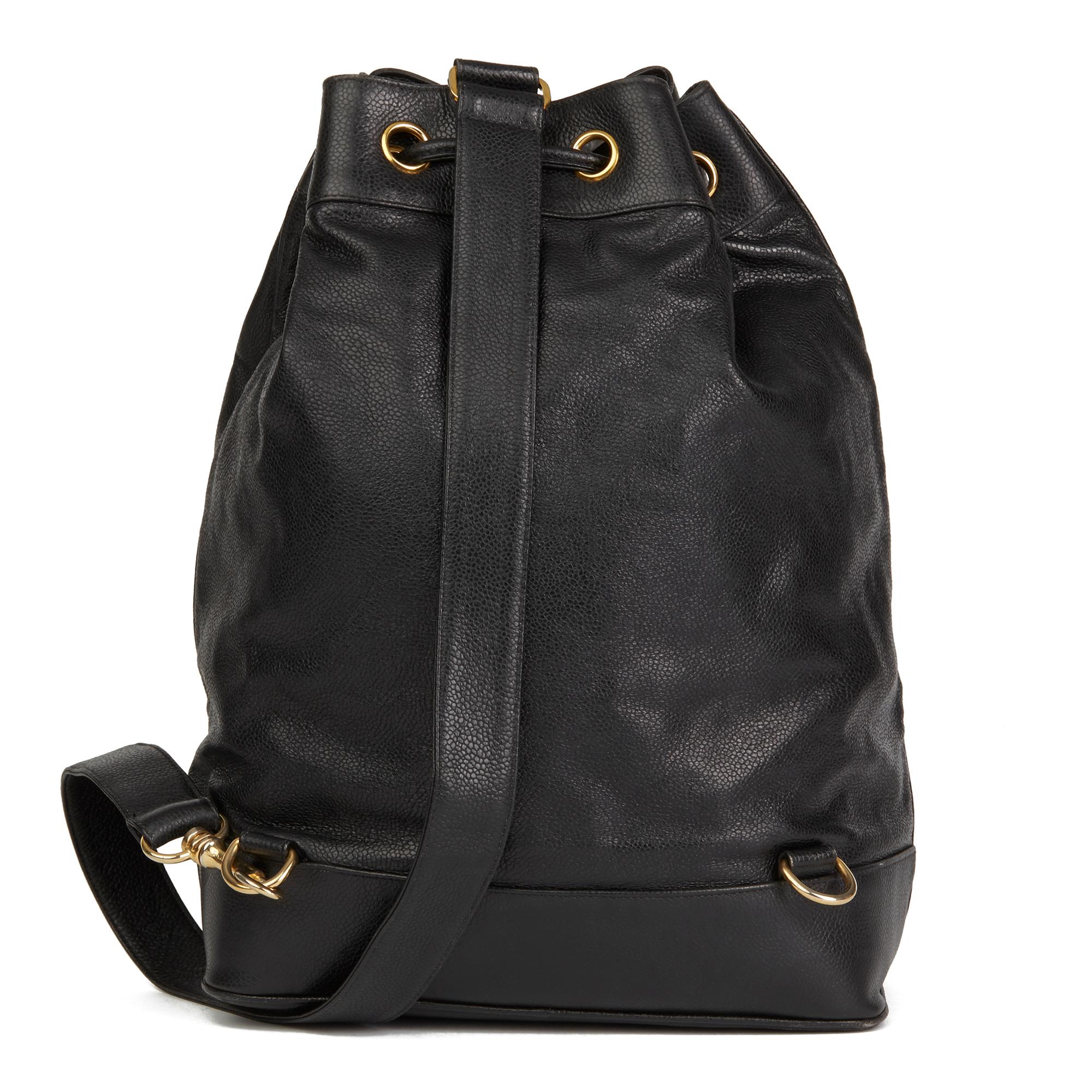 Women's 1990 Chanel Black Cavair Leather Vintage Timeless Single Strap Backpack