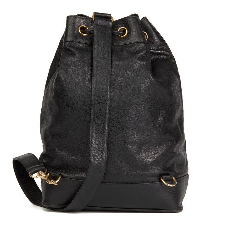 1990 Chanel Black Cavair Leather Vintage Timeless Single Strap Backpack at 1stdibs