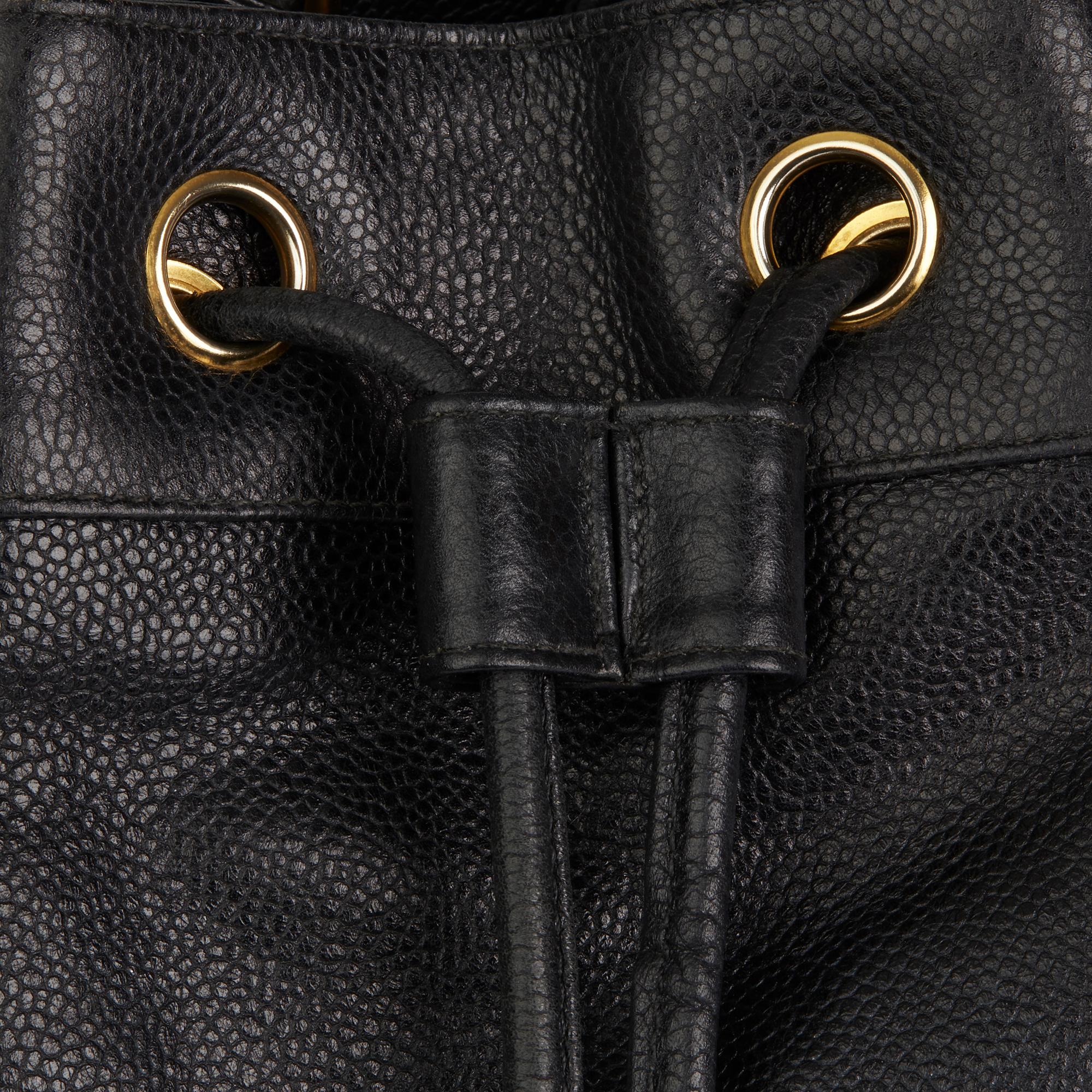 1990 Chanel Black Cavair Leather Vintage Timeless Single Strap Backpack 3