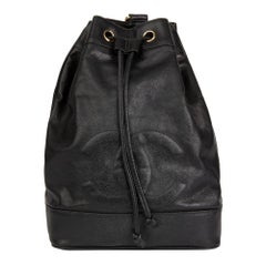 1990 Chanel Black Cavair Leather Vintage Timeless Single Strap Backpack