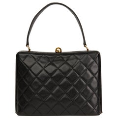 1990 Chanel Black Quilted Caviar Leather Vintage Timeless Frame Bag