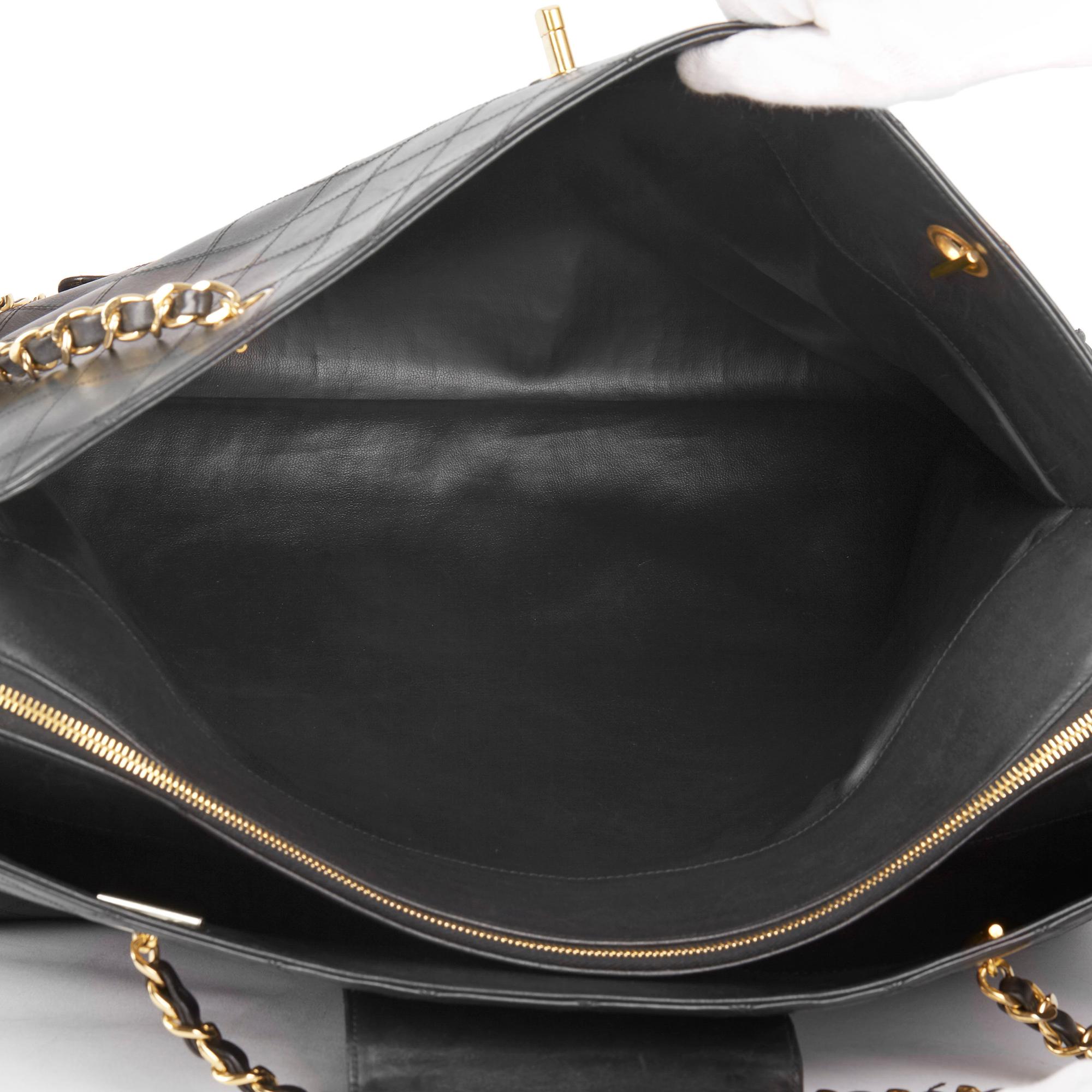 1990 Chanel Black Quilted Lambskin Leather Vintage Jumbo XL Supermodel Tote 5