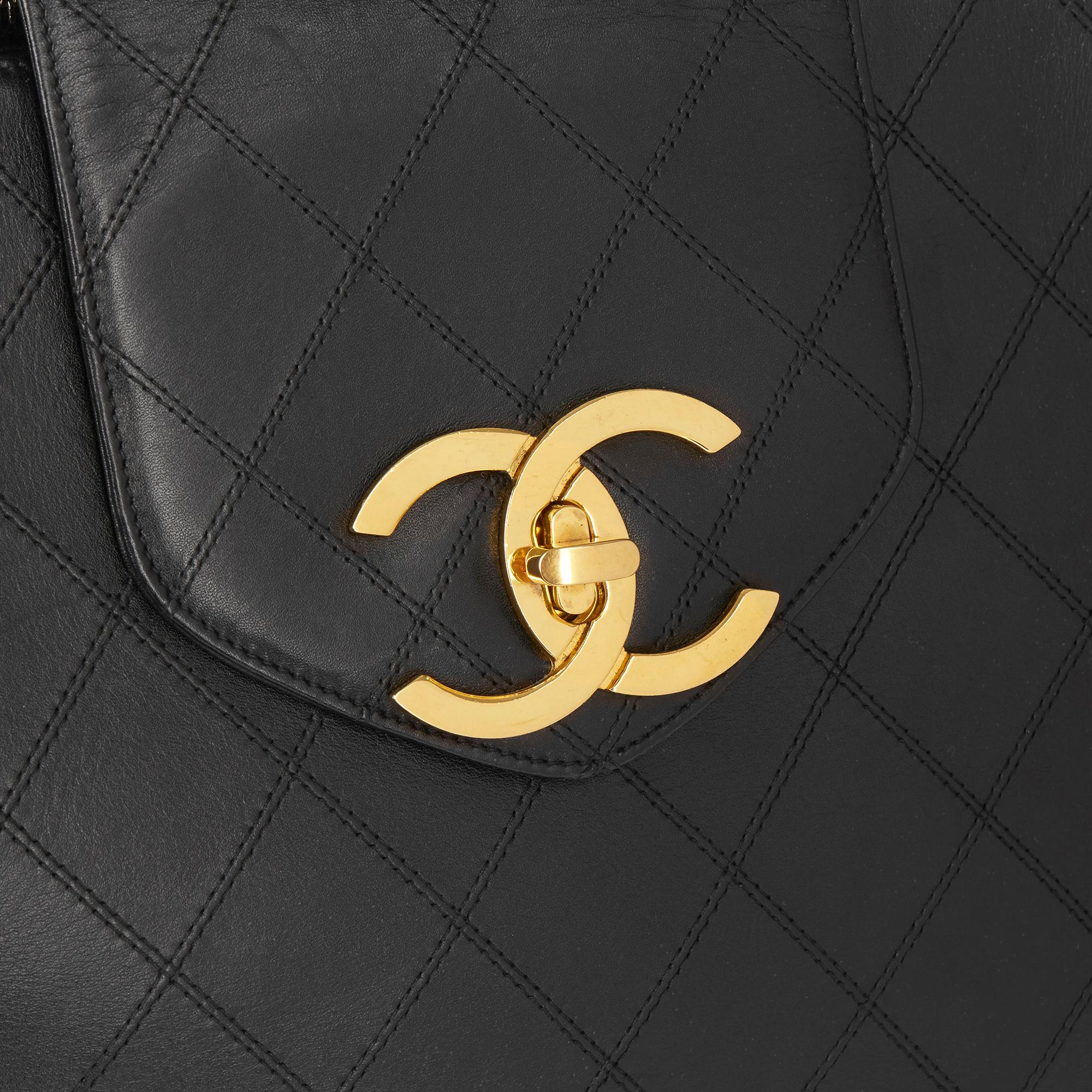 1990 Chanel Black Quilted Lambskin Leather Vintage Jumbo XL Supermodel Tote 1