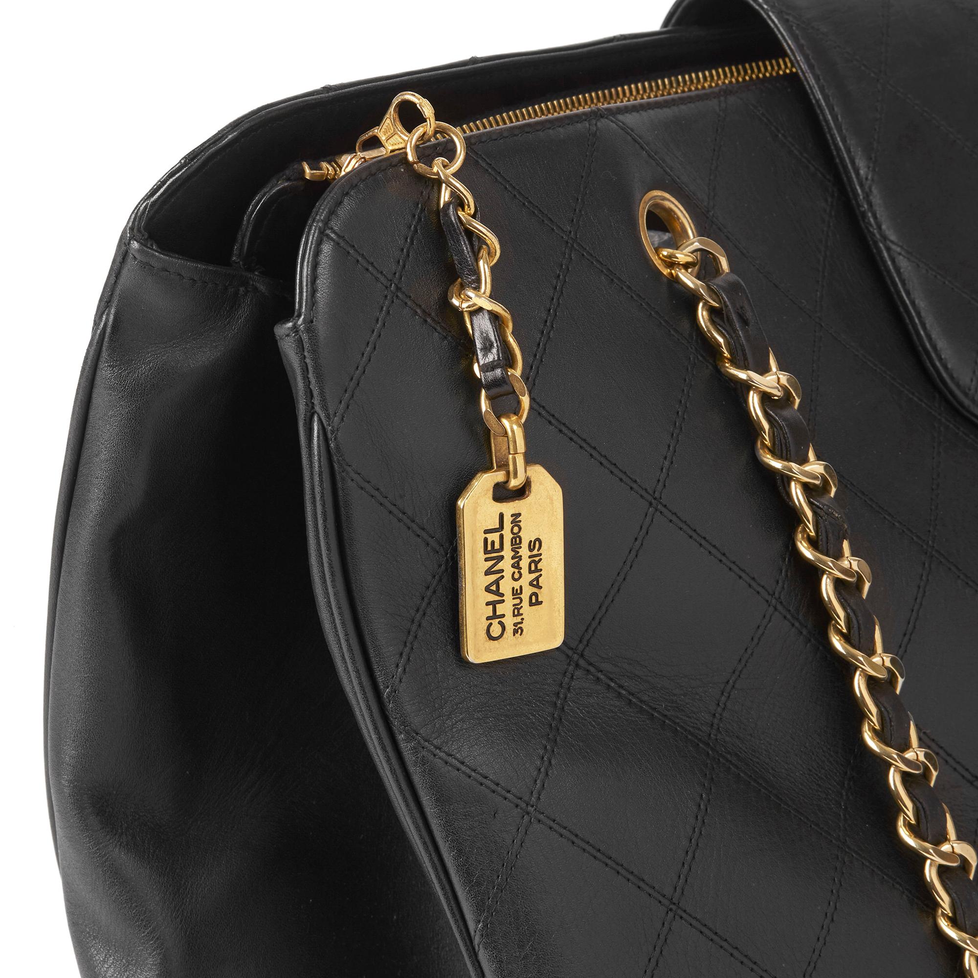1990 Chanel Black Quilted Lambskin Leather Vintage Jumbo XL Supermodel Tote 2