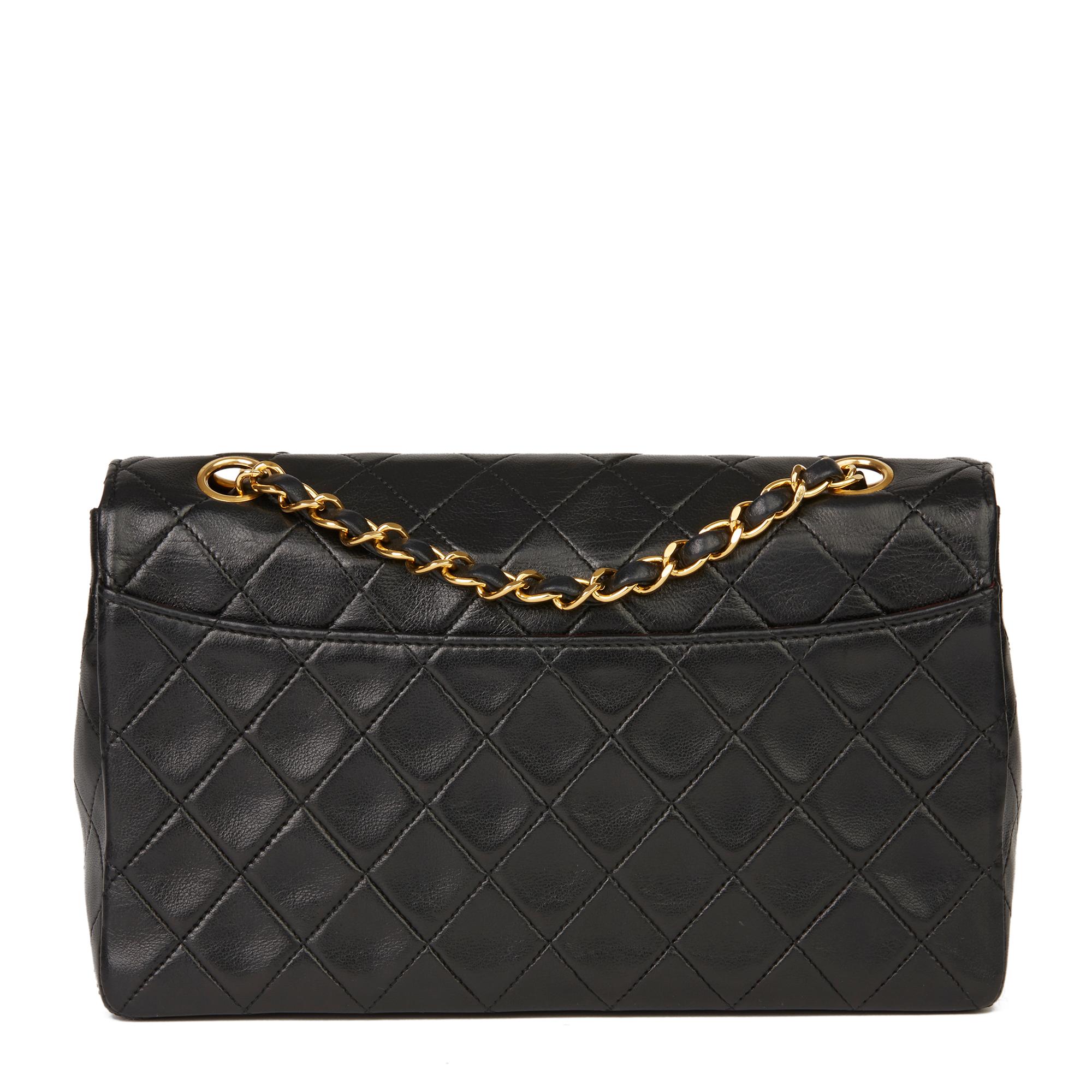 1990 Chanel Black Quilted Lambskin Vintage Classic Single Flap Bag with Wallet 1