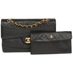 1990 Chanel Black Quilted Lambskin Vintage Classic Single Flap Bag with Wallet