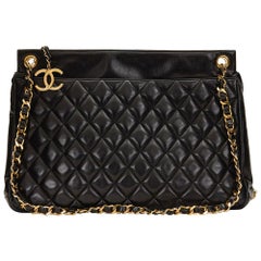 1990 Chanel Black Quilted Lambskin Vintage Jumbo Timeless Charm Shoulder Bag