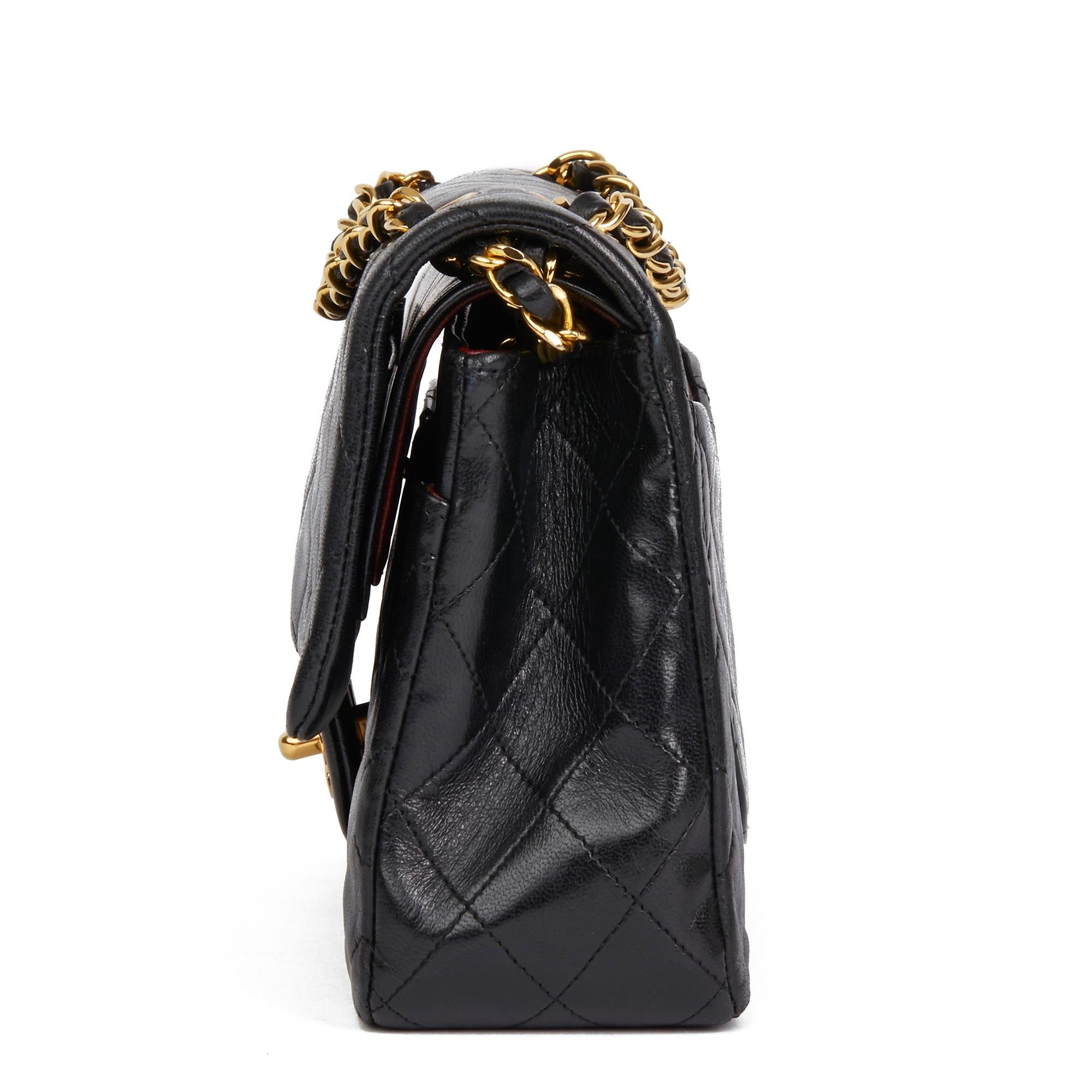 1990 Chanel Black Quilted Lambskin Vintage Medium Classic Double Flap Bag 7