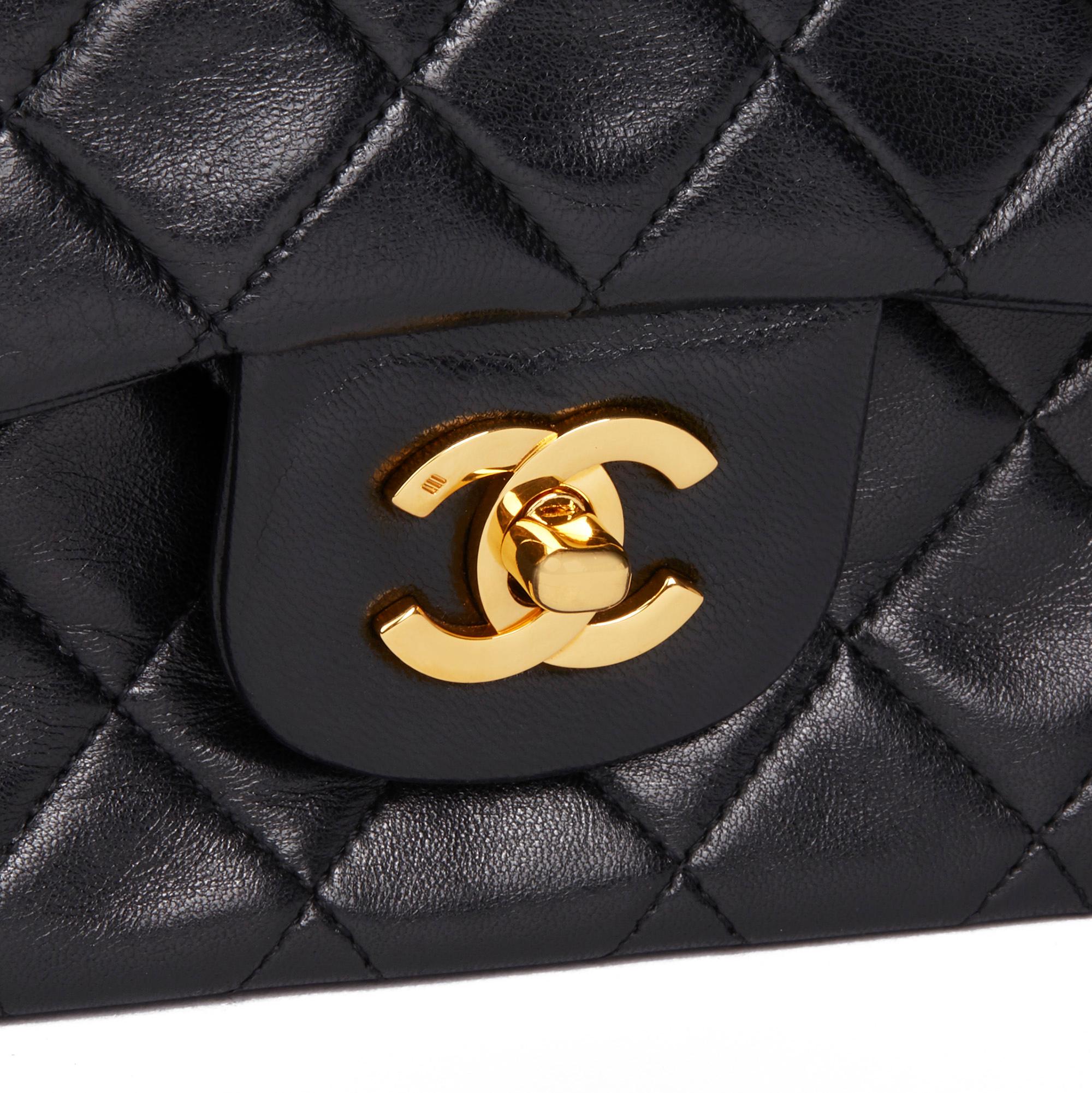 1990 Chanel Black Quilted Lambskin Vintage Medium Classic Double Flap Bag 10
