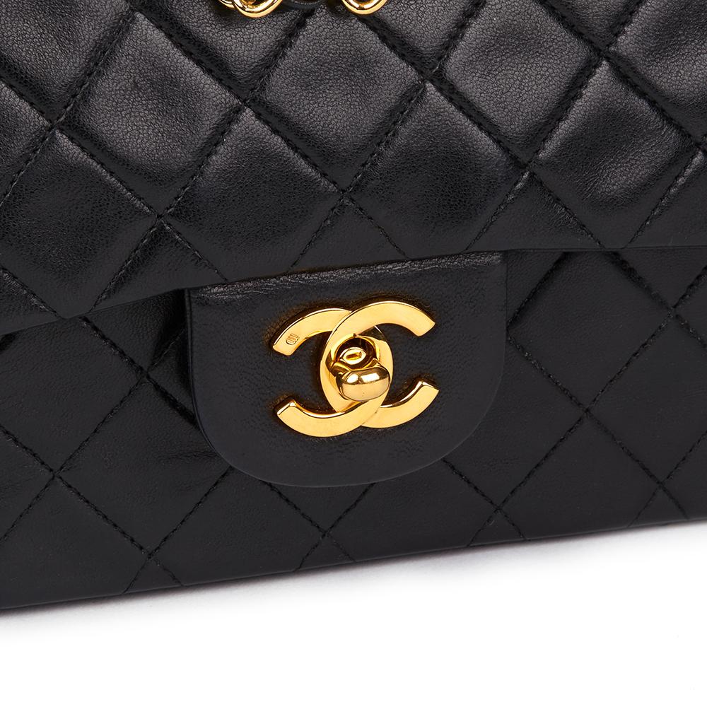 1990 Chanel Black Quilted Lambskin Vintage Medium Classic Double Flap Bag 1