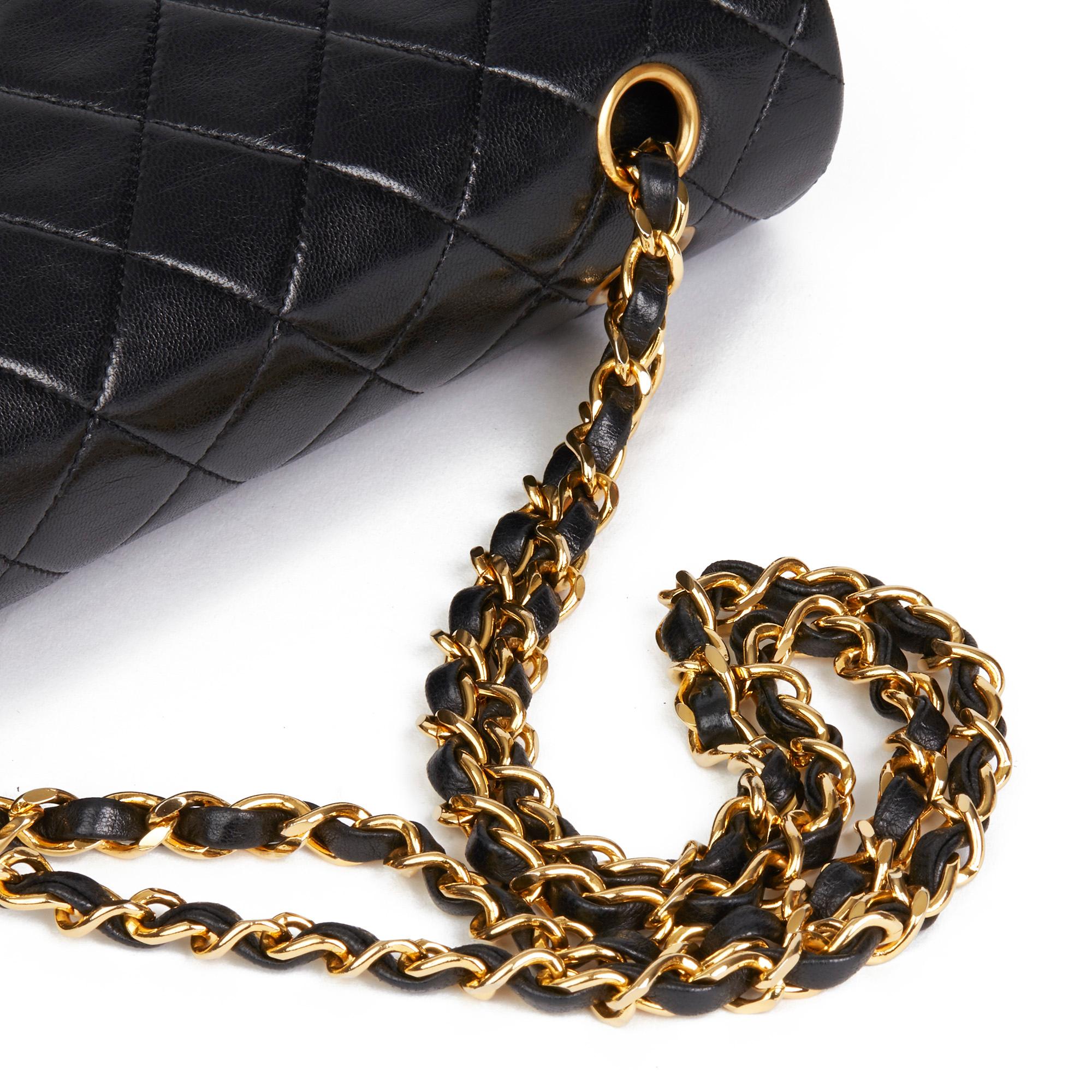 1990 Chanel Black Quilted Lambskin Vintage Medium Classic Double Flap Bag 2