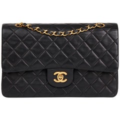 1990 Chanel Black Quilted Lambskin Vintage Medium Classic Double Flap Bag