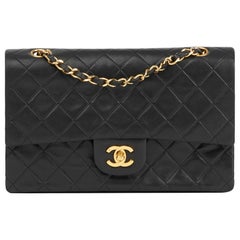 1990 Chanel Black Quilted Lambskin Vintage Medium Classic Double Flap Bag