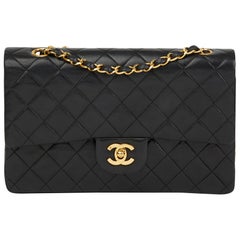 1990 Chanel Black Quilted Lambskin Vintage Medium Classic Double Flap Bag