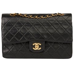 1990 Chanel Black Quilted Lambskin Vintage Medium Classic Double Flap Bag