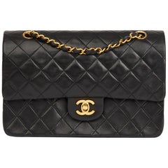 1990 Chanel Black Quilted Lambskin Vintage Medium Classic Double Flap Bag