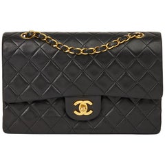 1990 Chanel Black Quilted Lambskin Vintage Medium Classic Double Flap Bag