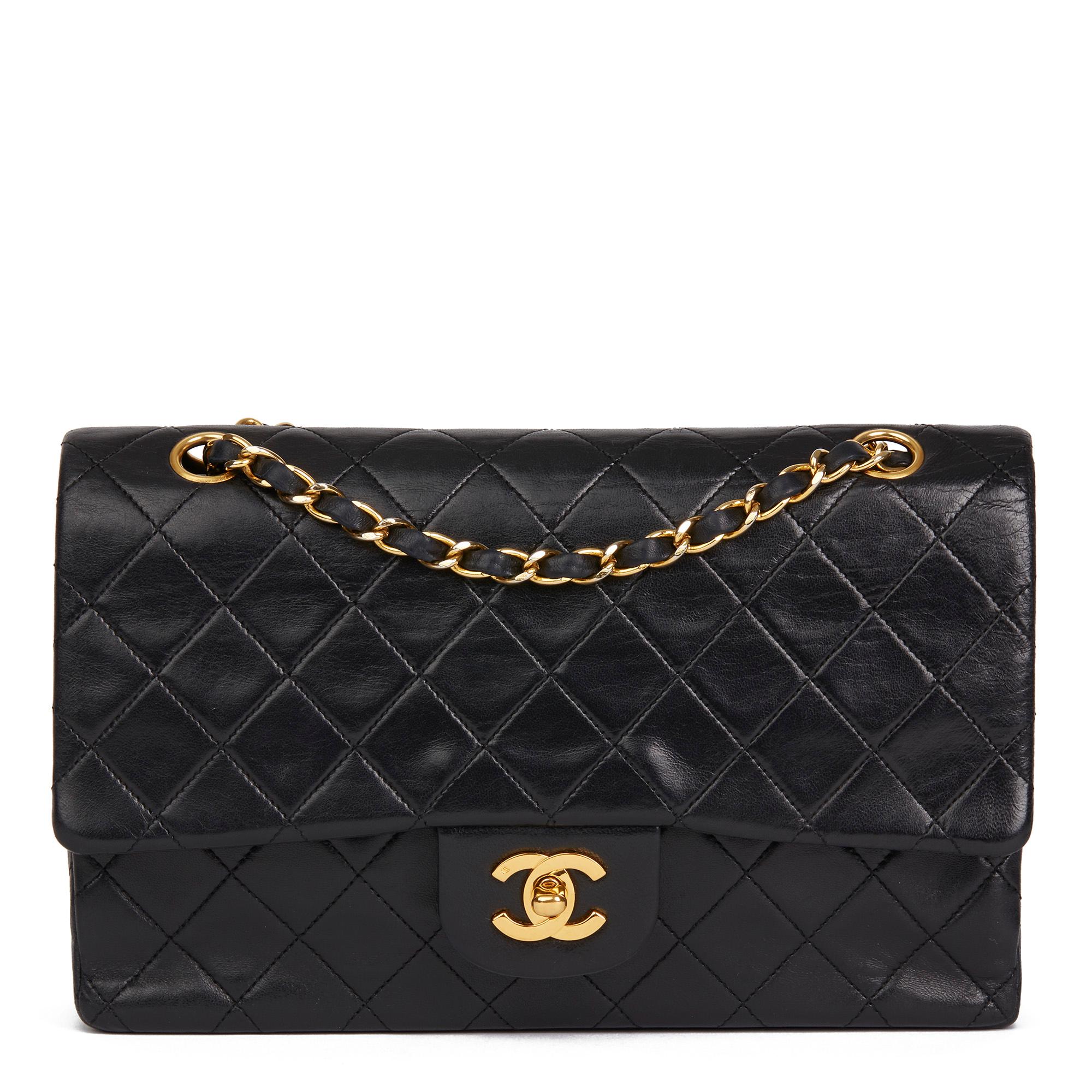 1990 Chanel Black Quilted Lambskin Vintage Medium Classic Double Flap Bag