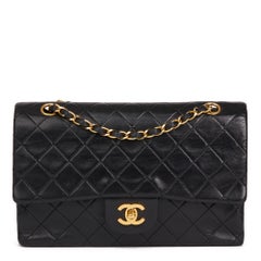 1990 Chanel Black Quilted Lambskin Vintage Medium Classic Double Flap Bag