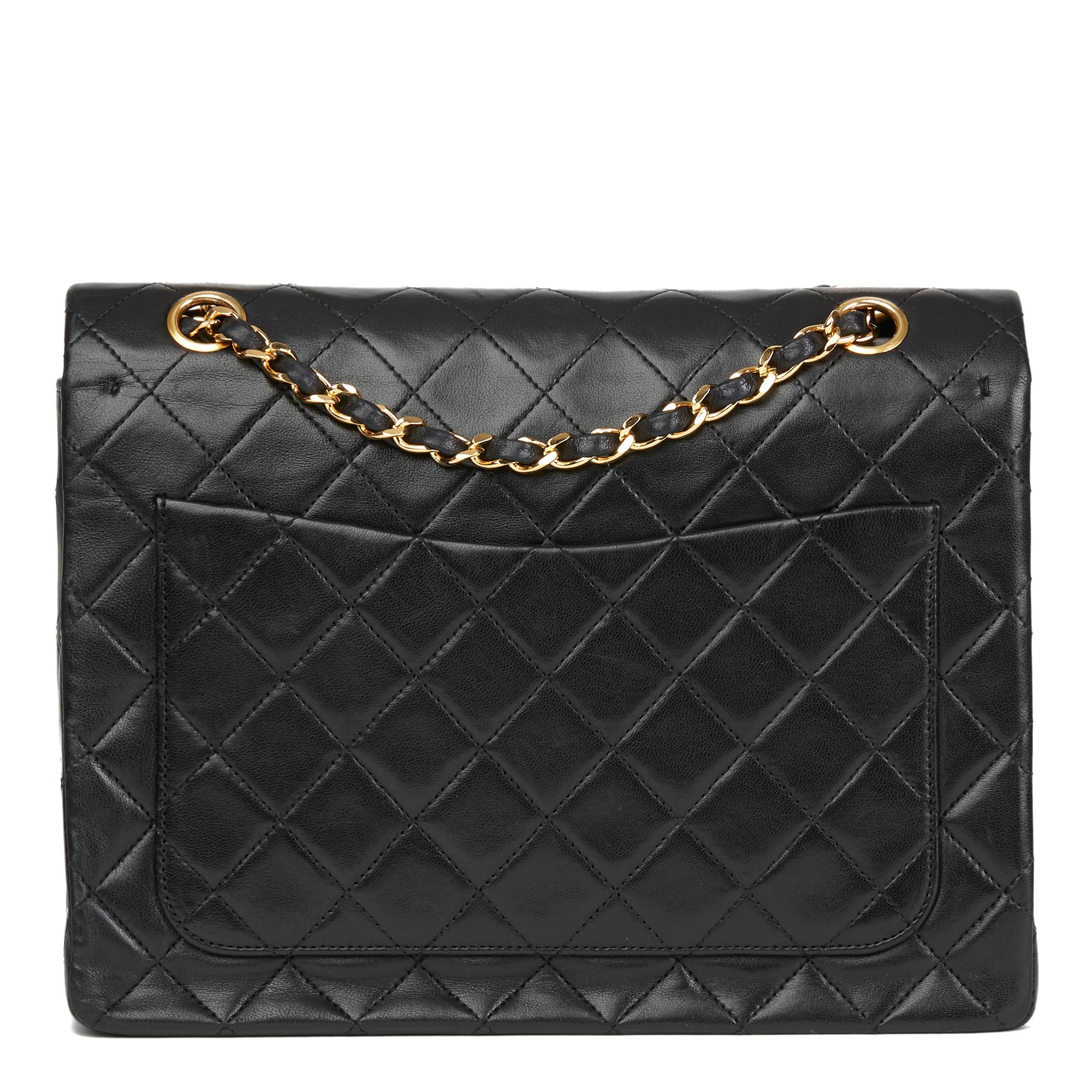 Women's 1990 Chanel Black Quilted Lambskin Vintage Medium Tall Classic Double Flap Bag