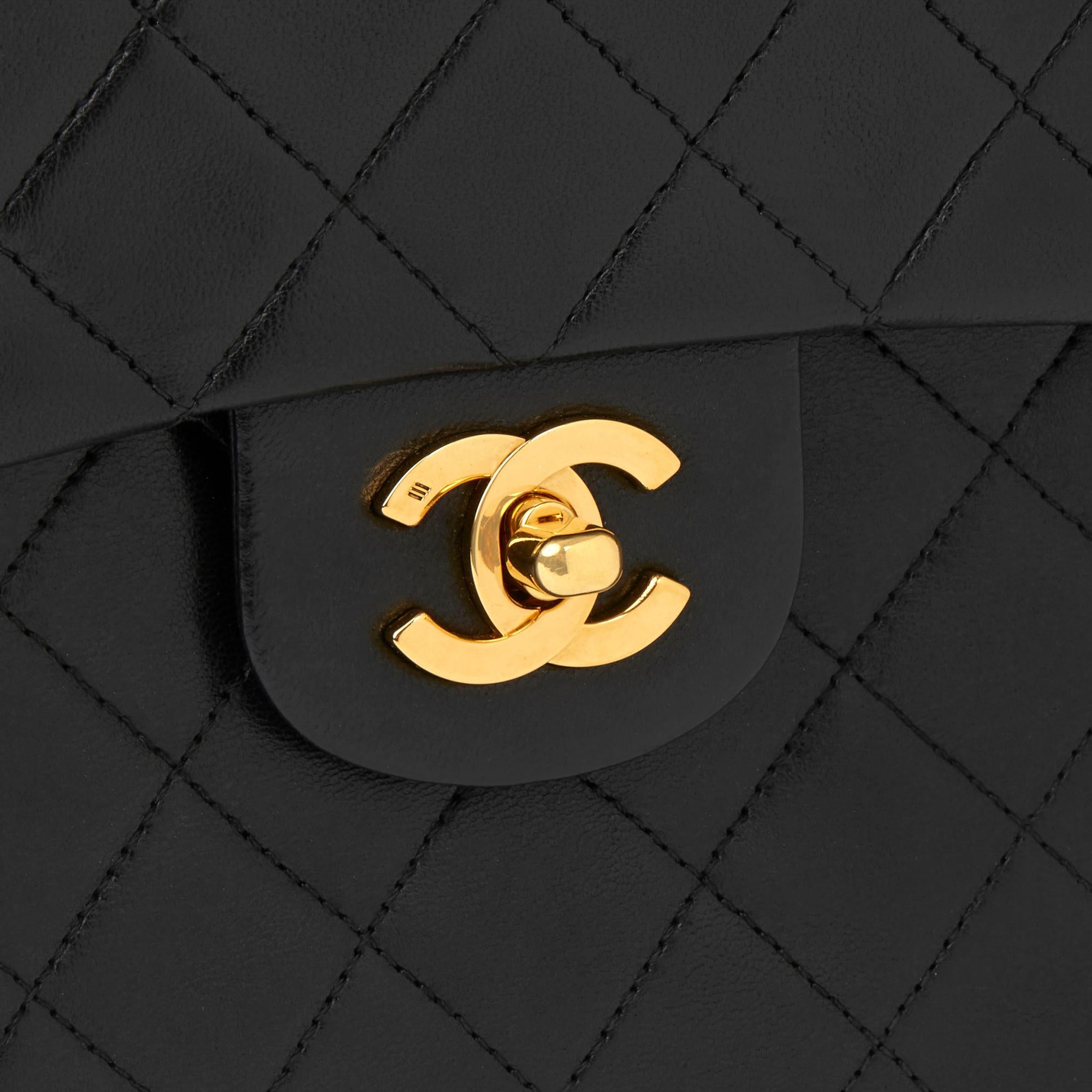 1990 Chanel Black Quilted Lambskin Vintage Medium Tall Classic Double Flap Bag 2