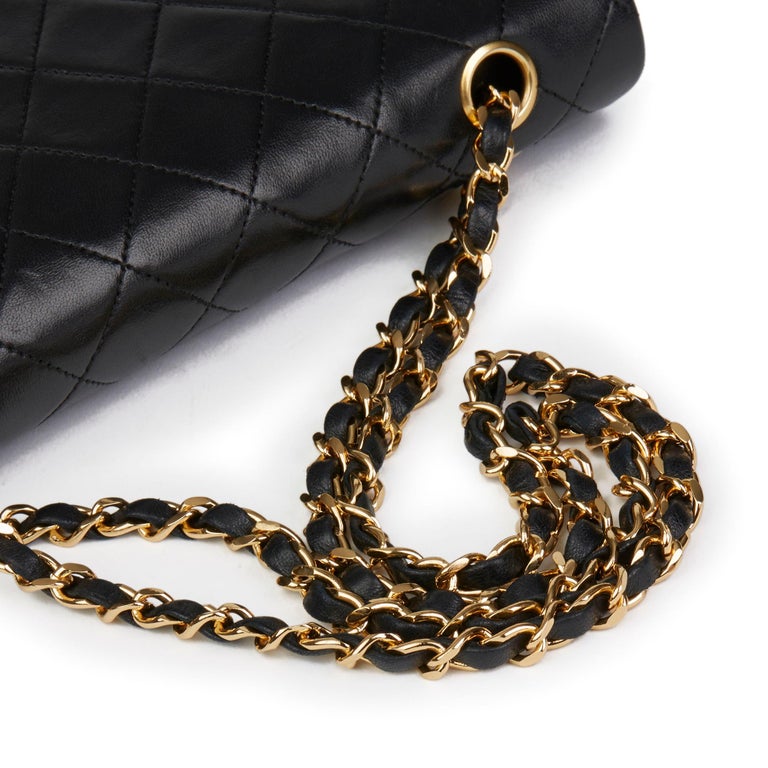 1990 Chanel Black Quilted Lambskin Vintage Medium Tall Classic Double Flap  Bag at 1stDibs